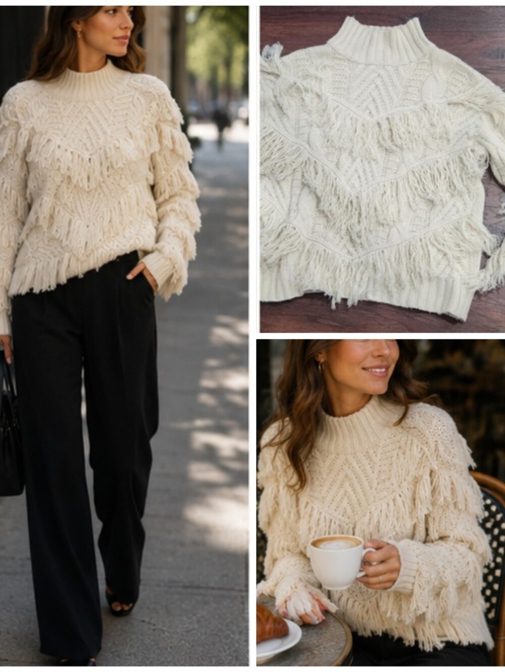 Nasty GAL Fringed Cream Sweater ♠️🌀